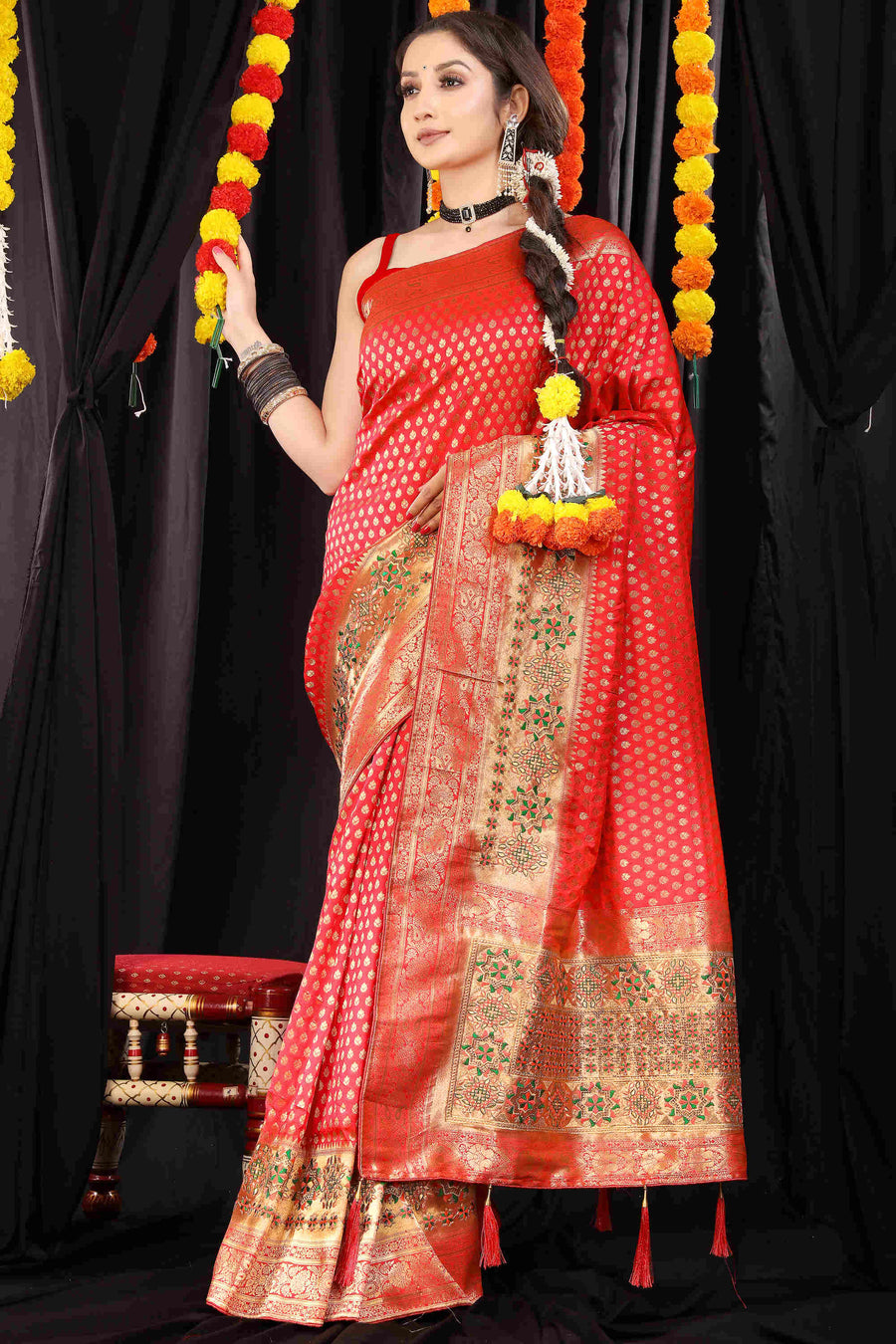 bridal red banarasi saree