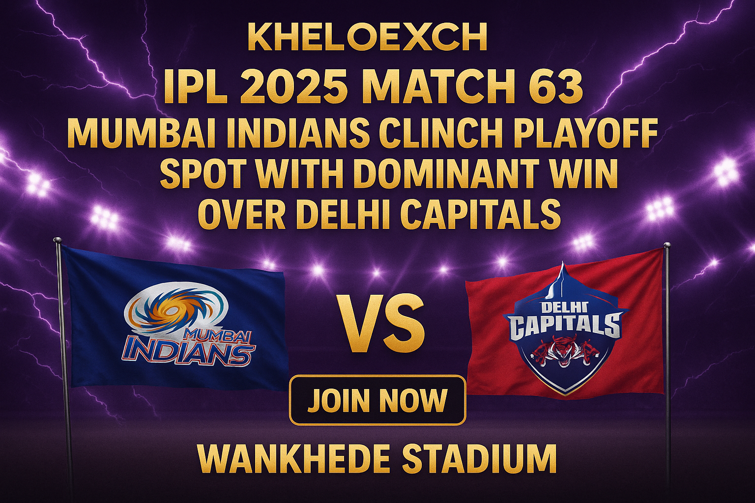 Talk about a banger! Mumbai Indians (MI) went full beast mode, smashing Delhi Capitals (DC) by a whopping 59 runs in Match 63 at Wankhede Stadium on May 21, storming into the IPL 2025 playoffs! It was a do-or-die vibe for MI, and they brought the heat, snagging the last playoff spot and sending DC home for the season with a savage flex! The home crowd was going wild, and you could feel the vibes through the screen. And if you want to keep the IPL fever alive? The Kheloexch gaming platform’s got live scores, wagering, and fan chats to keep you hyped! Toss and Early Moves DC won the toss and chose to bowl first, putting MI in to bat on a sketchy pitch that’d been under covers for days. DC were missing their captain, Axar Patel, who was out sick, so Faf du Plessis stepped up to lead. This game was a total plot twist from earlier in the season - DC had started red-hot with four straight wins, while MI was flopping, winning just one of their first five. A crazy earlier clash between these two flipped their fates, setting up this playoff-deciding showdown. MI’s Batting: Suryakumar Yadav Goes Off MI’s innings got off to a rocky start, losing three wickets in the first seven overs. Rohit Sharma dipped early, followed by Will Jacks and Ryan Rickelton, leaving MI wobbling at 58/3. Enter Suryakumar Yadav, who was in a straight-up clutch. He smashed an unbeaten 73 off 43 balls, with seven fours and four sixes - some say six sixes - mixing chill vibes with pure aggression on a tough track. Tilak Varma played solid backup with 27, and their 55-run stand for the fourth wicket got MI back on track. After Tilak and Hardik Pandya got out, Naman Dhir went nuts, blasting an unbeaten 24 off eight balls. With Suryakumar still firing, MI exploded for 48 runs in the last two overs, finishing at 180/5. Fans on the Kheloexch app were probably screaming at that late surge. DC’s Mukesh Kumar grabbed two wickets but got hammered for 48 runs. Kuldeep Yadav kept it tight, giving up 22 runs for one wicket, while Mustafizur Rahman and Dushmantha Chameera each took one. DC’s Chase Crumbles Needing 181 to keep their playoff dreams alive, DC needed a big start, but their batters flopped hard on the tricky pitch. KL Rahul, Faf du Plessis, and Abishek Porel were gone in the first five overs, leaving DC in the dust. They swung too hard, throwing away wickets with wild shots. Sameer Rizvi fought back with 39 off 35, and Vipraj Nigam chipped in a quick 20 off 11, but nobody else stepped up. Tristan Stubbs scratched out 2, and Ashutosh Sharma 18 ended with a stumping. DC’s chase never got going, and they got bowled out for 121 in 18.2 overs. Fans tracking the Kheloexch app download saw DC’s hopes fade with every wicket. MI’s Bowlers Bring the Heat MI’s bowlers were straight-up ruthless. Mitchell Santner was a beast, snagging three wickets for just 11 runs in four overs. Jasprit Bumrah was just as filthy, cleaning up the tail with three wickets for 12. Trent Boult, Deepak Chahar, and Will Jacks each grabbed one, making sure DC had no shot. MI’s bowling crew put on a clinic, and fans on Khelo Exchange were probably hyping them up post-game. Want to join the convo? Hit Kheloexch Signup or Kheloexch register on the Kheloexch Official Website - it’s a quick way to dive into the cricket buzz. Lineups Mumbai Indians: Ryan Rickelton (w), Rohit Sharma, Will Jacks, Suryakumar Yadav, Tilak Varma, Hardik Pandya (c), Naman Dhir, Mitchell Santner, Deepak Chahar, Trent Boult, Jasprit Bumrah. (Impact Sub: Karn Sharma) Delhi Capitals: Faf du Plessis (c), KL Rahul, Abishek Porel (w), Sameer Rizvi, Tristan Stubbs, Ashutosh Sharma, Vipraj Nigam, Madhav Tiwari, Kuldeep Yadav, Dushmantha Chameera, Mustafizur Rahman, Mukesh Kumar. Player of the Match Suryakumar Yadav got the Player of the Match nod for his unreal 73 not out, the backbone of MI’s win on a rough pitch. Playoff Lowdown MI’s win made them the fourth team in the IPL 2025 playoffs, joining Royal Challengers Bangalore, Gujarat Titans, and Punjab Kings. DC, meanwhile, got the boot from the tournament. With seven league games left, the top four’s order is still up in the air. Fans using Kheloexch360 or checking the Kheloexch Official Website are all over the playoff math, hopping on with a quick Kheloexch Login. What’s Next MI’s dominant home win keeps their hunt for another IPL crown alive, while DC’s gotta regroup for next year. The Kheloexch gaming platform’s the spot for fans to stay glued to the playoff action. Grab the Kheloexch app download for Android or iOS, and use Kheloexch register to jump in - it’s just your name, email, and phone number. Kheloexch Login gets you into Khelo Exchange for gamers and Kheloexch360 for stats. This IPL’s heating up, and MI’s ready to keep the party going!