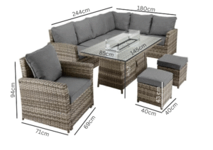 Rattan Ciara Dining Corner Sofa With Firepit Table
