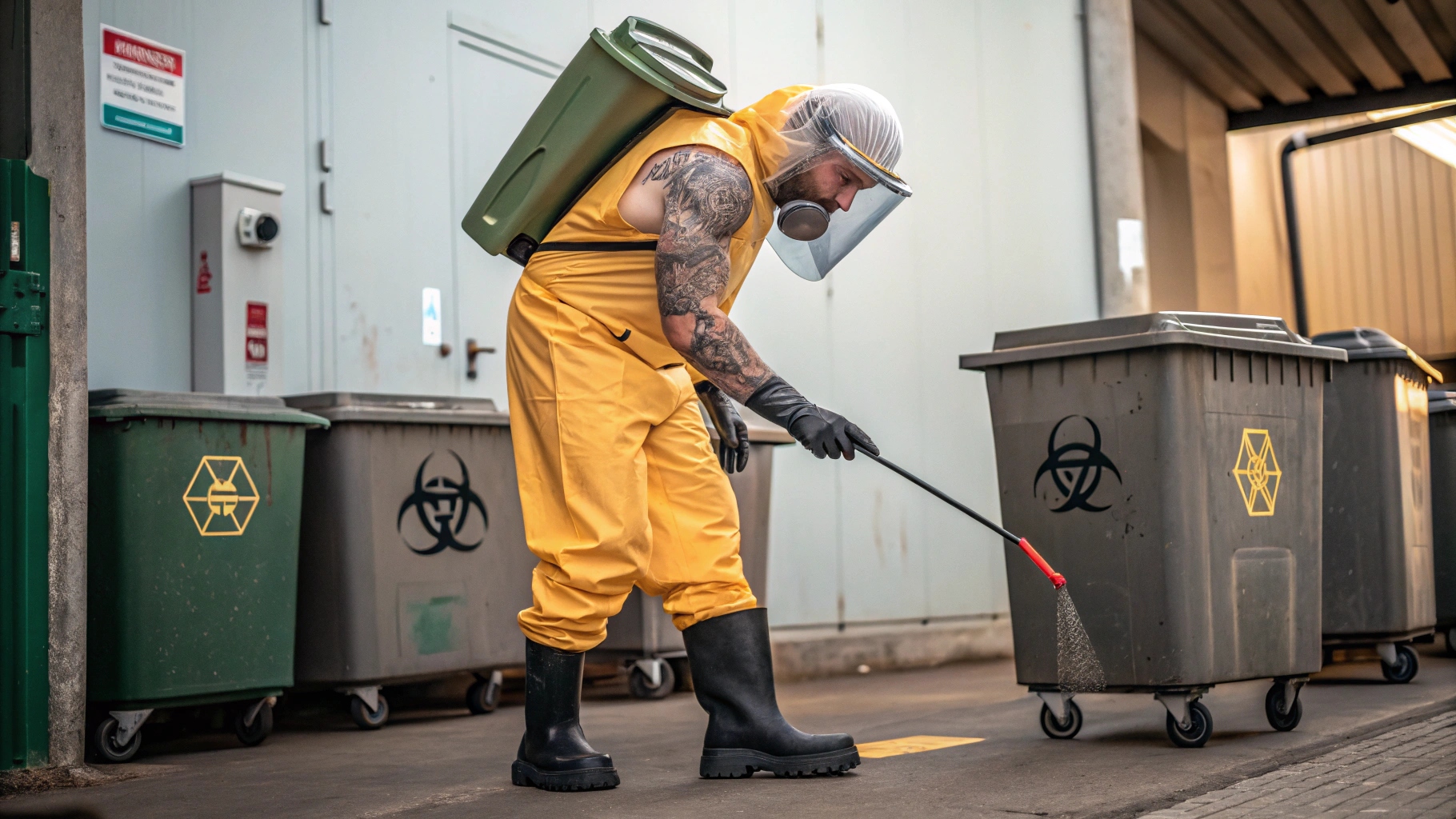 men cleaning bio hazard waste