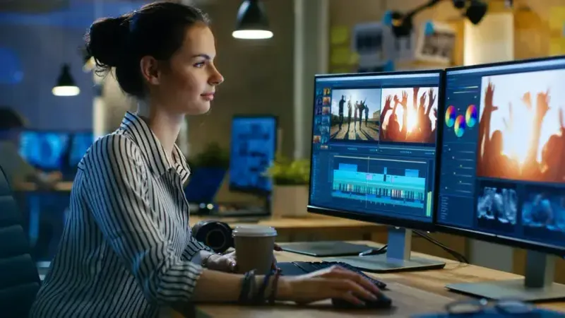 A girl working on film production planning software