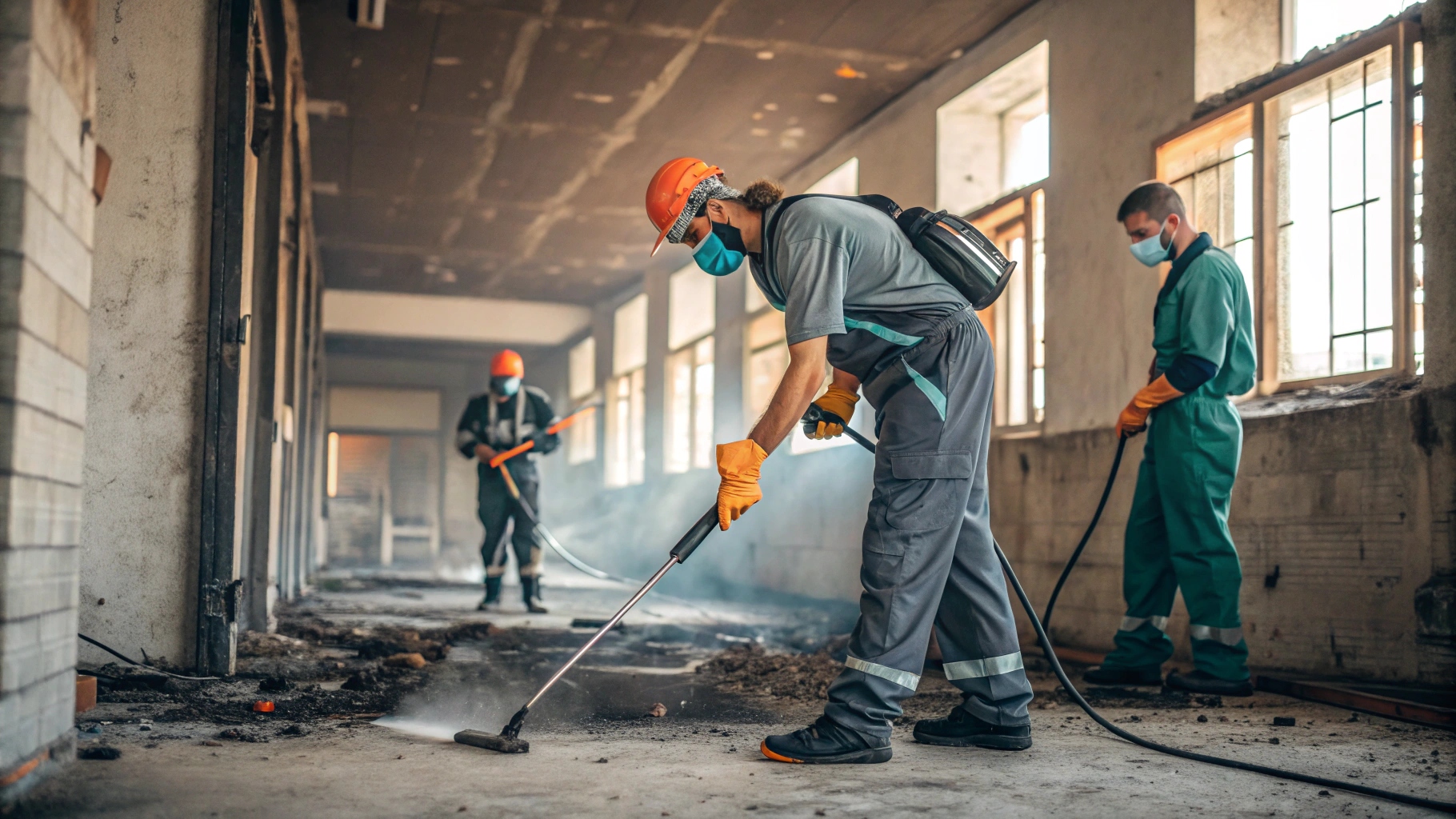 men working for fire damage cleaning company