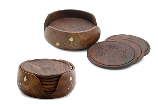 Mango Wood Coaster With Holder A Neat and Useful Addition to Any Table