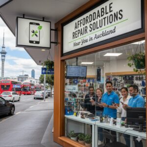 Affordable phone repair shop in Auckland with friendly technicians ready to assist customers at the service counter.