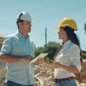Contractors discussing in a construction site