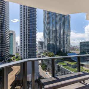 View of buildings from condo balcony