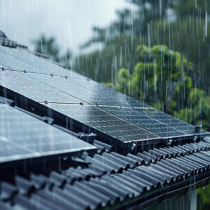 solar panels on the roof, under the rain